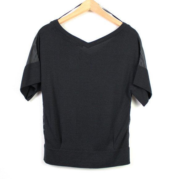 H&M Black Short Sleeve V-neck Contrast Satin Blouse - Picture 13 of 13